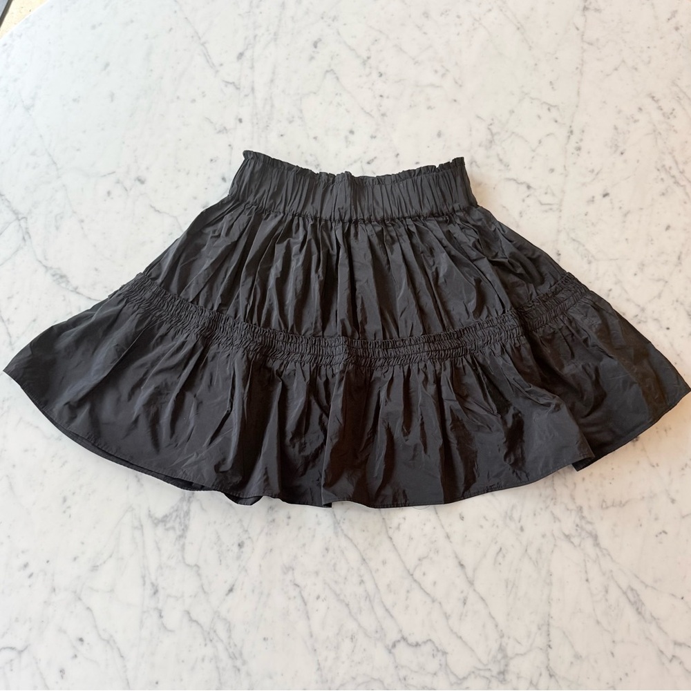 Zara Mini Skirt Tiered Crinkle Taffeta Flare Elastic Waist Womens Size XS